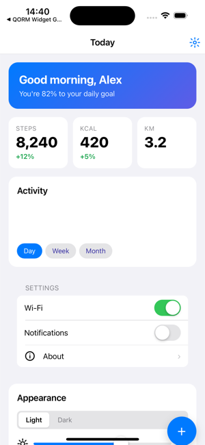 A QORM fitness app example